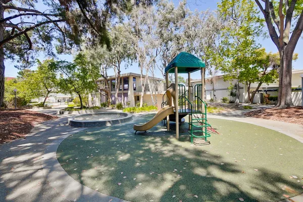 a view of a park with slide