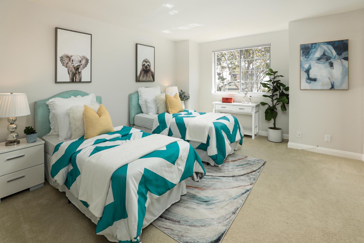 2307 Cresthaven Street Milpitas, CA 95035 - Photo 15 of 24 a bedroom with two beds and paintings on the wall