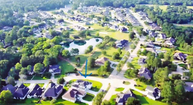 an aerial view of a house