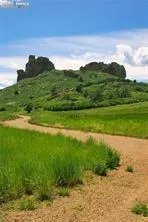 a view of a field with an ocean