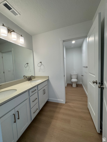 1876 West 1575th North, Unit 237 Layton, UT 84041 - Photo 17 of 20 Full bathroom featuring double vanity, dark wood finished floors, and a textured ceiling