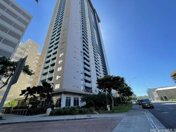 a front view of a multi story building