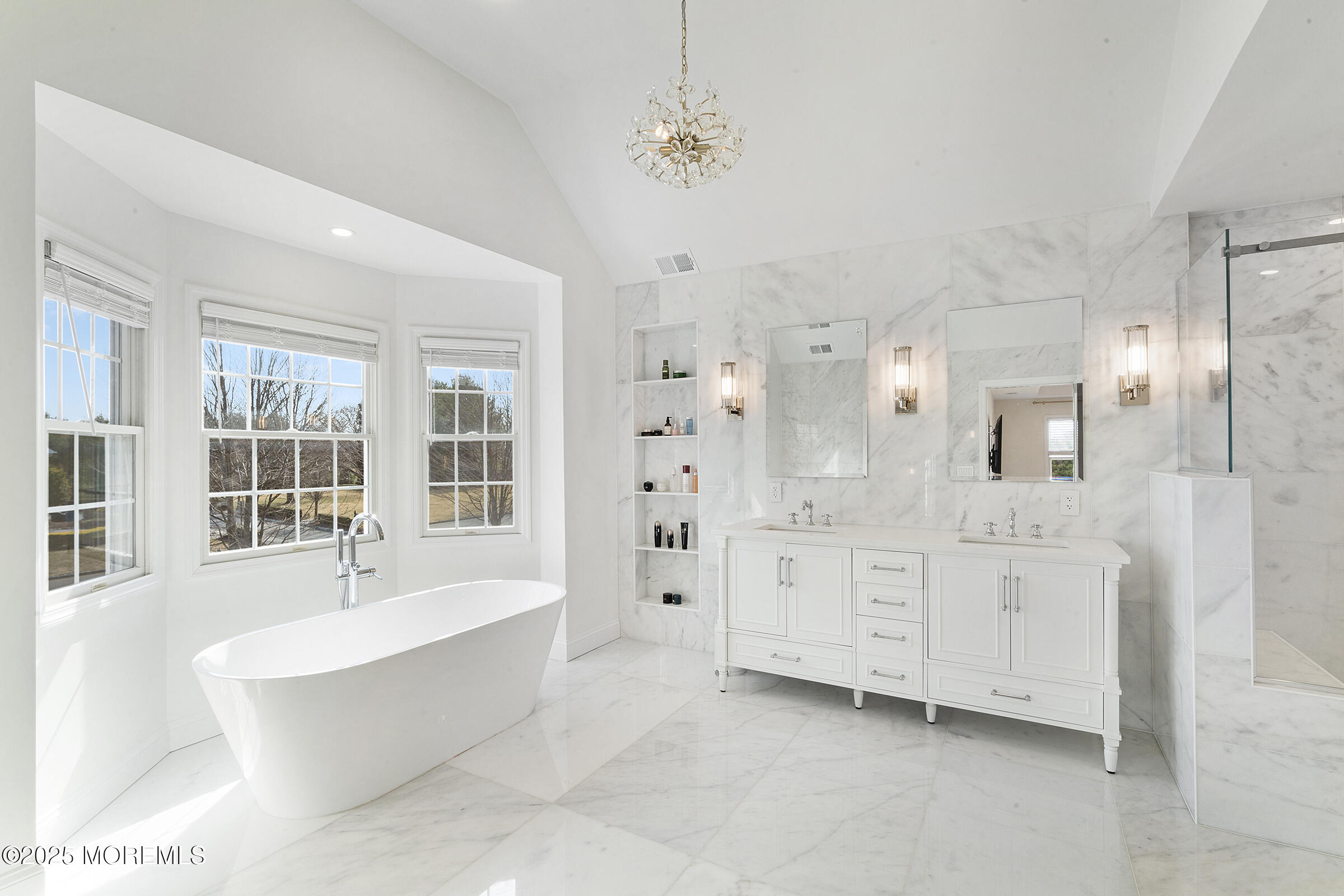 57 Moore Road Marlboro, NJ 07746 - Photo 31 of 53 a bathroom with a granite countertop tub sink shower and mirror