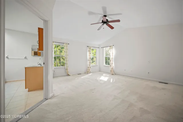 a view of a room with racks on the wall