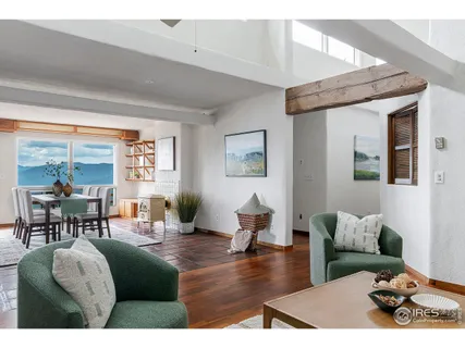 a living room with furniture a rug and a potted plant