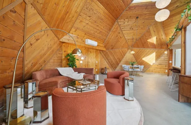 a view of a patio in the backyard