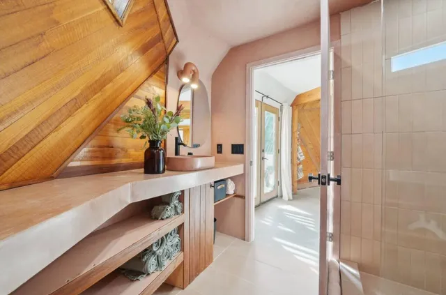 a view of hotel and bathroom