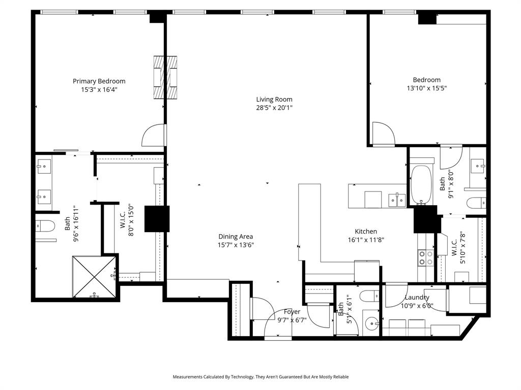 1505 Elm Street, Unit 1504 Dallas, TX 75201 - Photo 33 of 33 a black and white photo of a floor plan