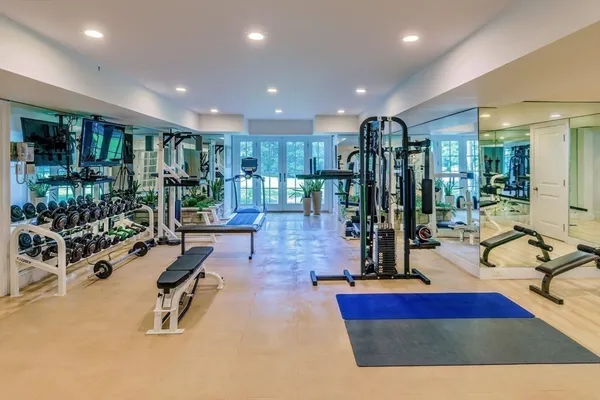 a view of a room with gym equipment