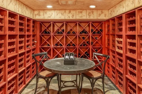 a table and chairs in a bathroom