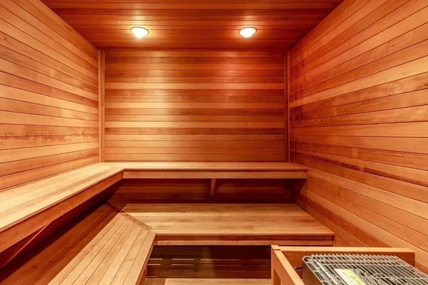 a bathroom with a bathtub