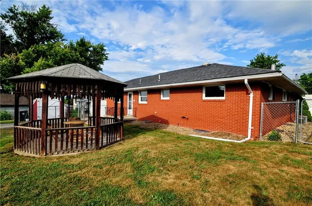 a view of garage and deck