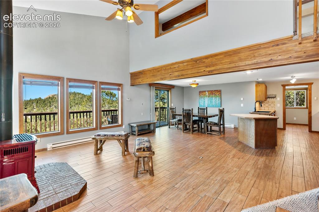 265 Homestead Road Divide, CO 80814 - Photo 4 of 50 Vaulted ceilings, wood and ceramic floors, and stunning mountain views visible right from inside the home.