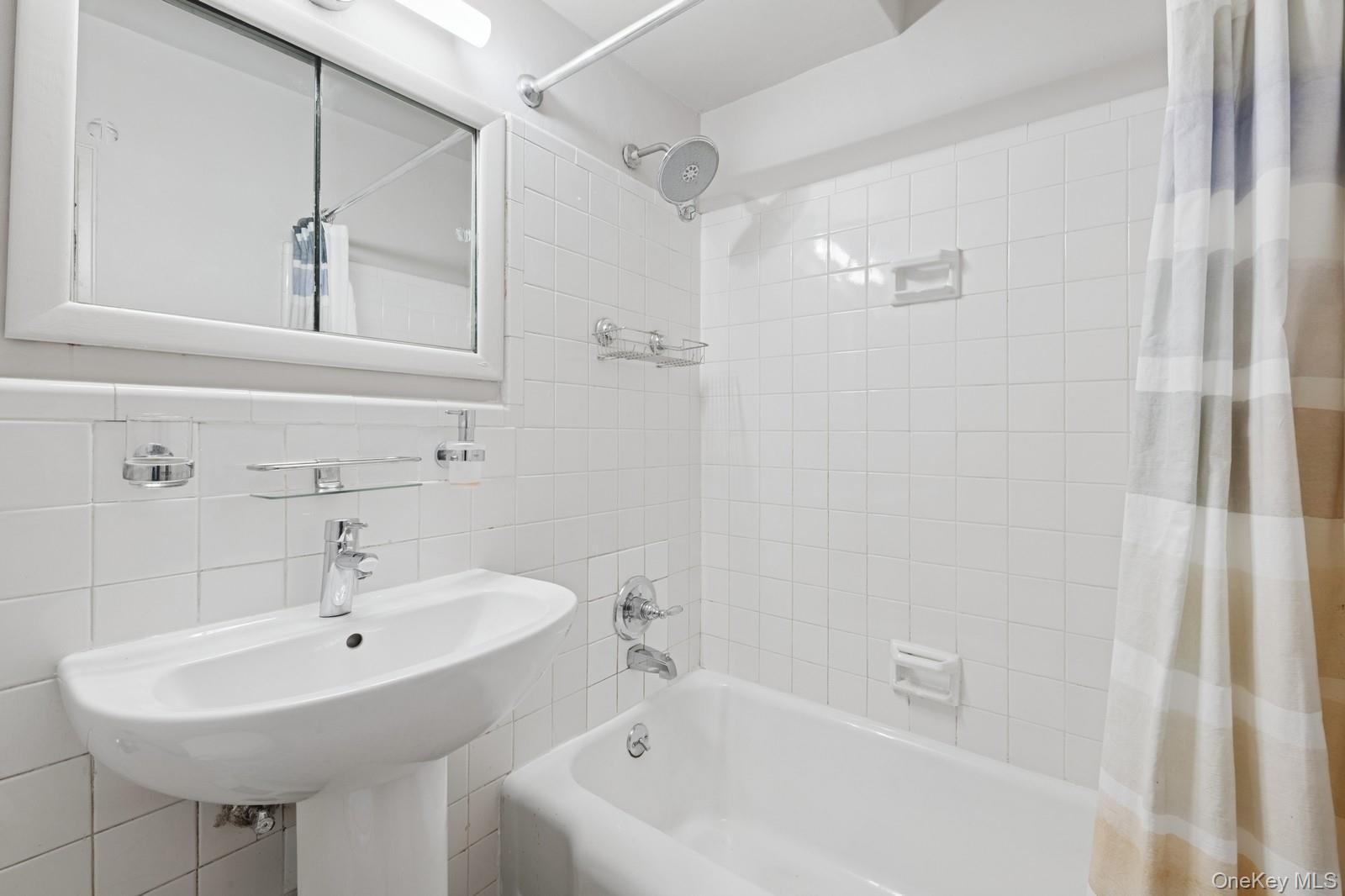 110-20 71st Road, Unit 216 Queens, NY 11375 - Photo 13 of 14 a bathroom with a sink a shower and a bathtub