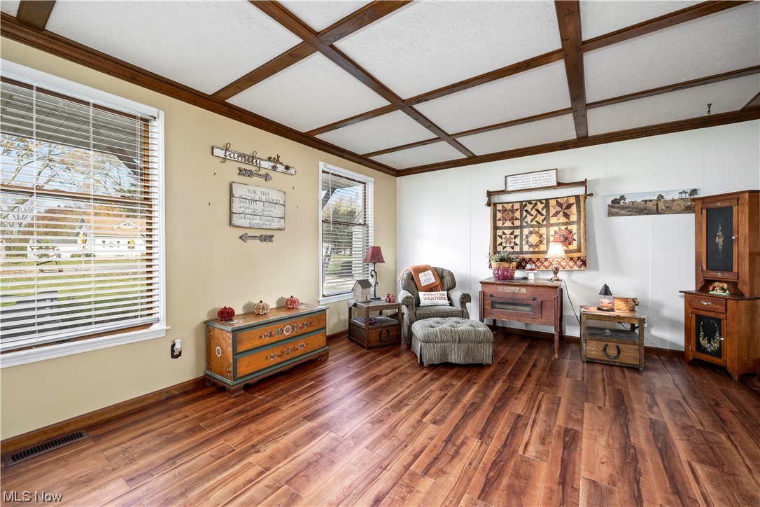 41511 Russia Road Elyria, OH 44035 - Photo 15 of 33 Sitting room with dark hardwood / wood-style flooring and coffered ceiling