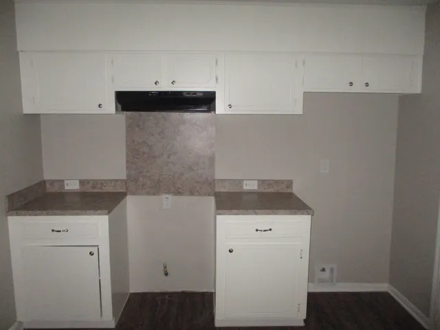 a utility room with a sink a cabinetry and appliances