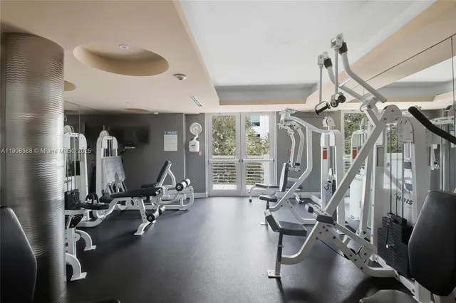 a view of a room with gym equipment