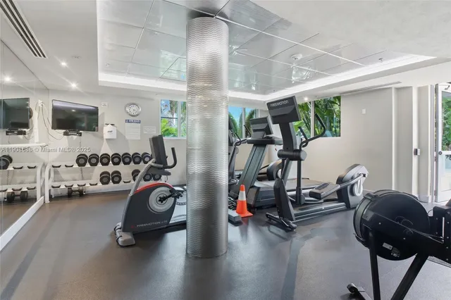 a view of a room with gym equipment