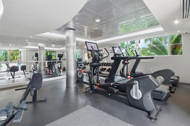 a view of a room with gym equipment