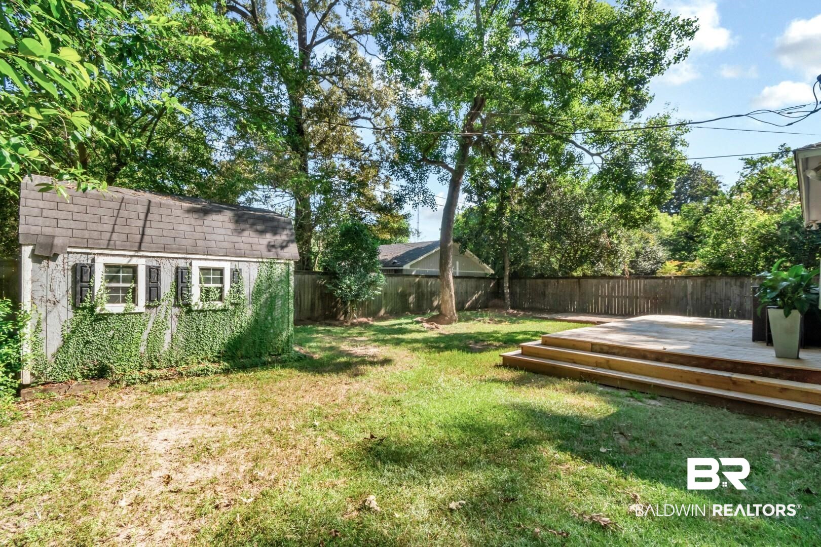 18 Princess Anne Road Mobile, AL 36608 - Photo 36 of 41 Fenced backyard featuring a deck and an outdoor structure