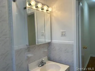 a bathroom with a sink a mirror and shower