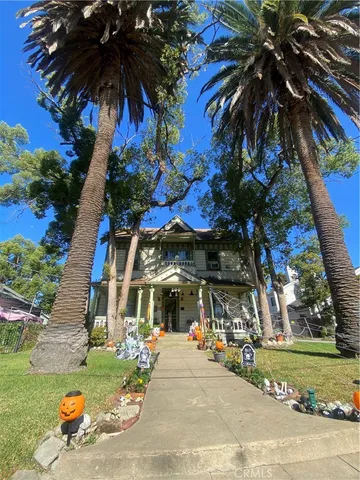a view of a park with palm trees