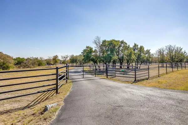 a view of a backyard with wooden fence