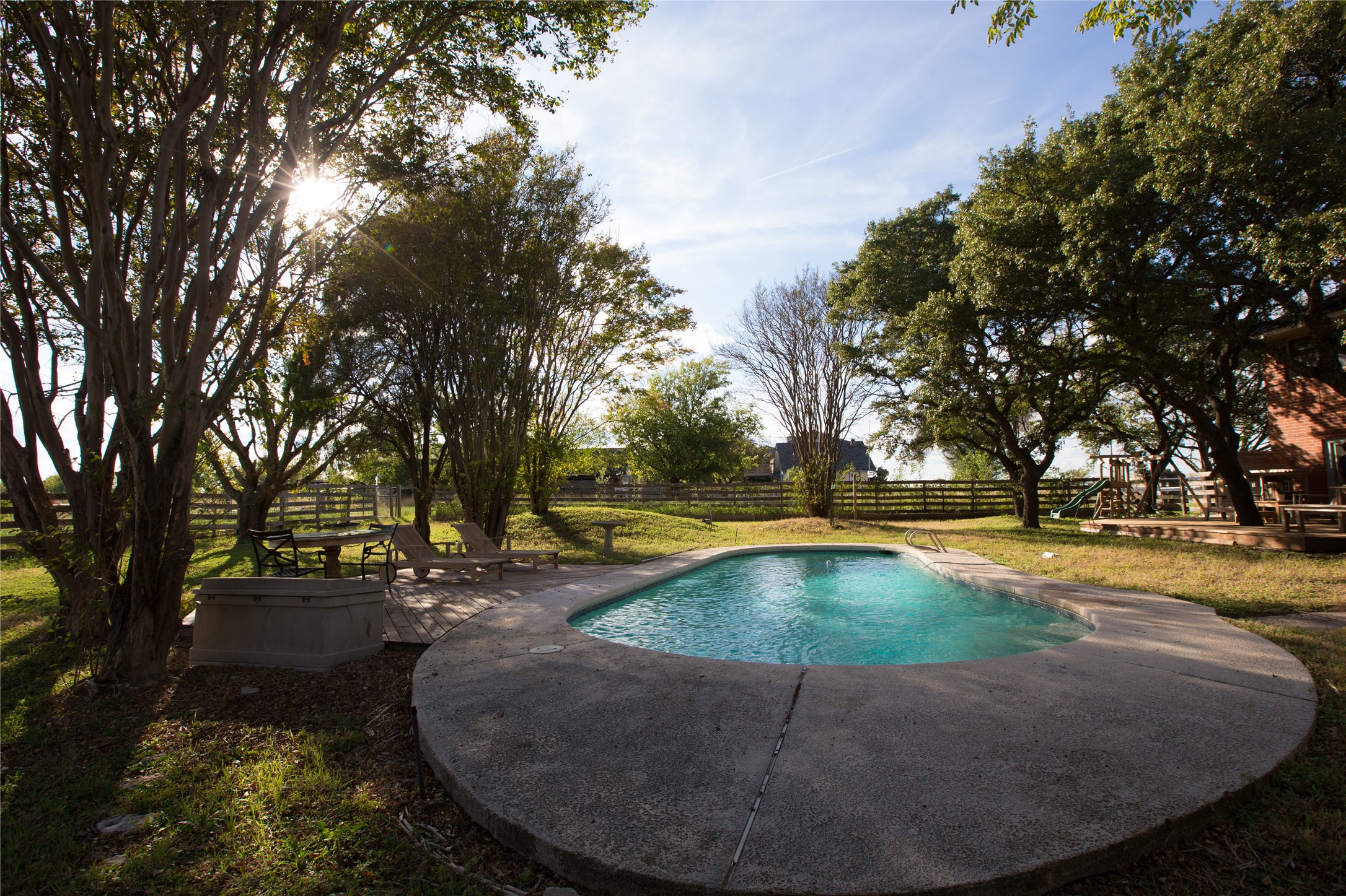 3517 Gattis School Road Round Rock, TX 78664 - Photo 12 of 16 A tranquil backyard oasis features a freeform pool surrounded by mature trees and lush green space.