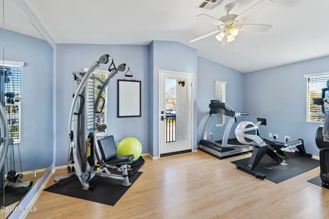a view of a room with gym equipment