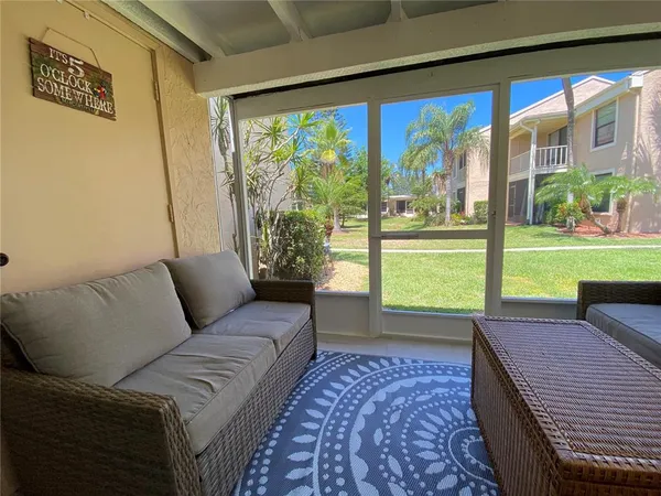 a living room with a large window