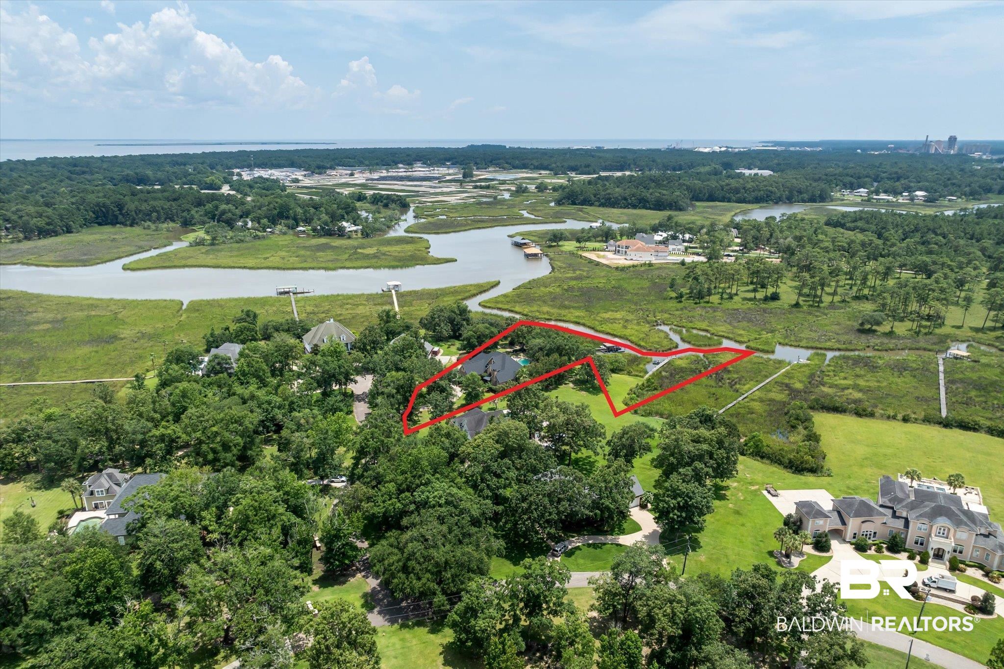 2905 Riverview Pointe Drive South Theodore, AL 36582 - Photo 33 of 44 Aerial overview of property's location with a nearby body of water and property parcel outlined