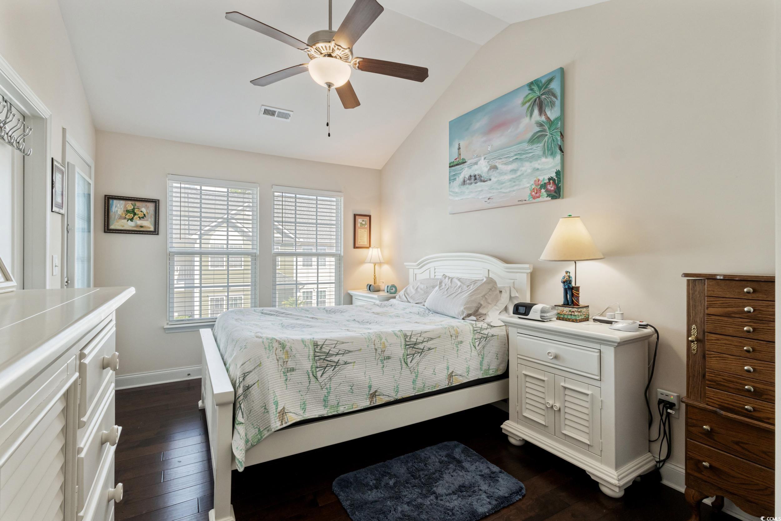 1745 Low Country Place, Unit D Columbia, SC 29209 - Photo 24 of 38 Office area with dark wood-style flooring, vaulted ceiling, and a ceiling fan