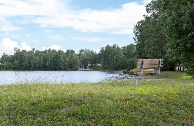 a view of a swimming pool with a yard