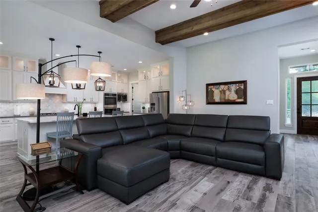 a view of a park with large trees