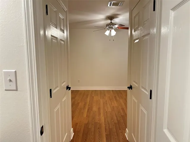a view of a chandelier in a room