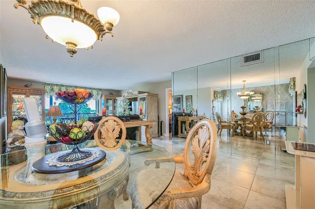 a dining room with furniture