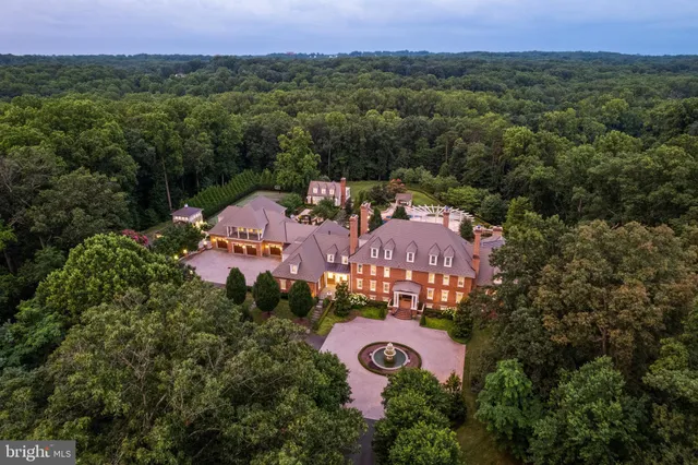 a view of a house with brick walls plants and large tree