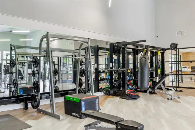a view of a room with gym equipment