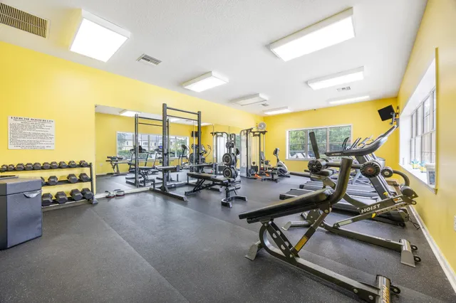 a room with gym equipment