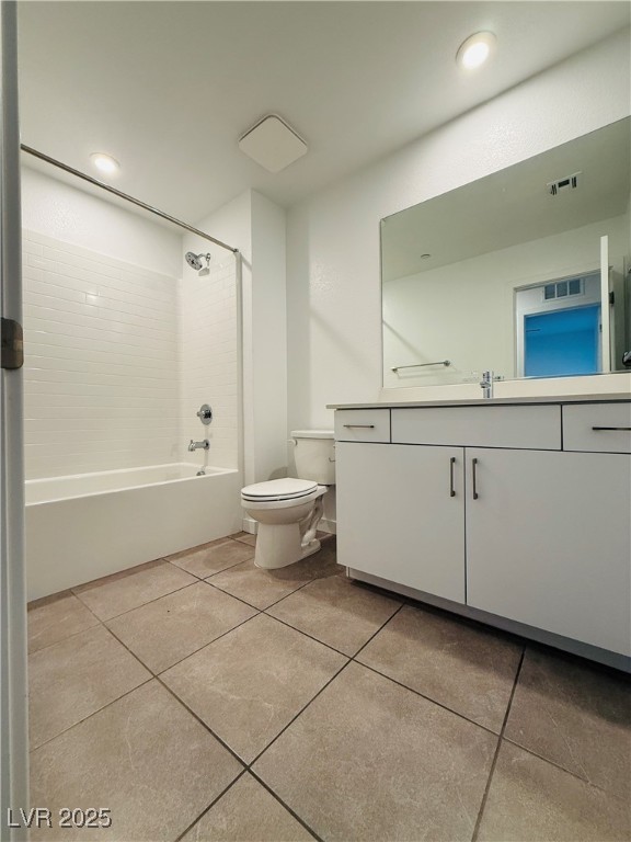3219 Timorasso Avenue Henderson, NV 89044 - Photo 17 of 27 Bathroom with shower / bathtub combination, vanity, light tile patterned floors, and recessed lighting