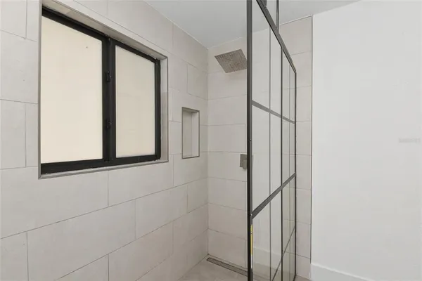 a bathroom with a mirror