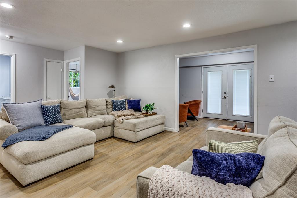 6921 Valhalla Road Fort Worth, TX 76116 - Photo 7 of 25 Living room with french doors, recessed lighting, and wood finished floors