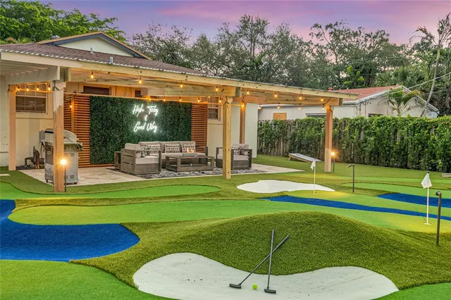 a view of a park with slide