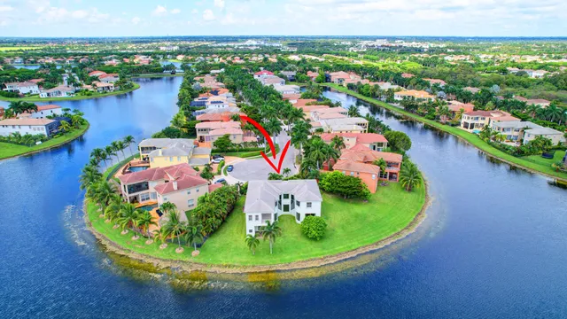 an aerial view of a house with outdoor space