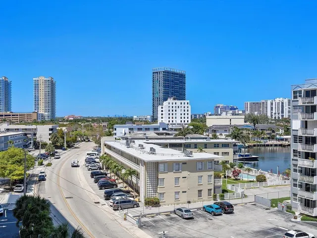 a large building with a view of city