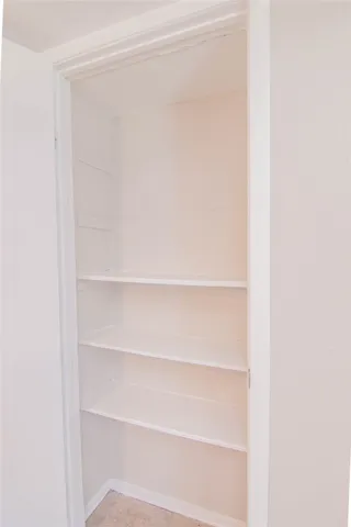 a view of walk in closet with empty racks