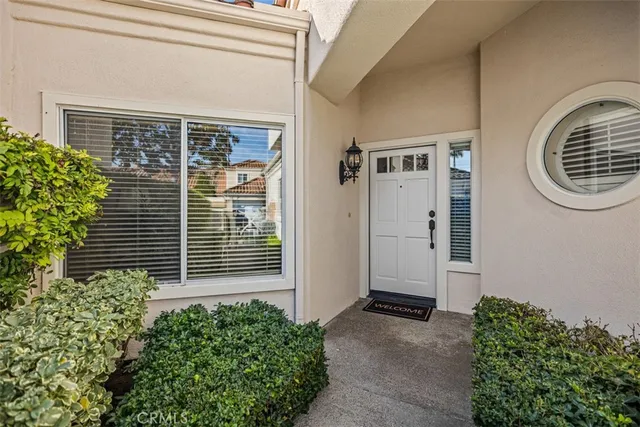 a view of front door and potted plants