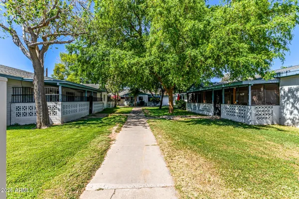 a view of a house with backyard and a tree
