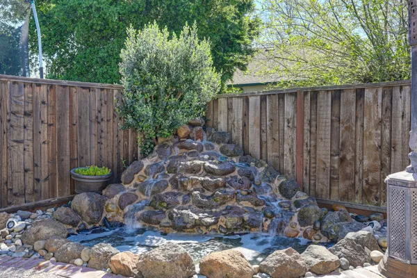 a view of a bench in the garden