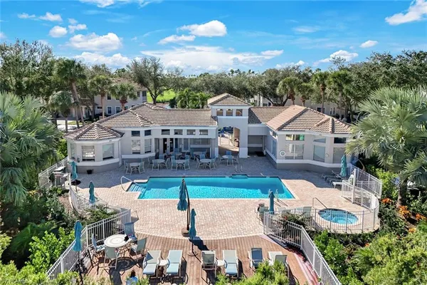an aerial view of a house with a garden